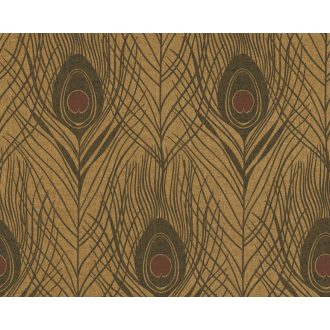   Architects Paper Absolutely Chic 36971-8  Natur pávatoll mintázat arany sötétbarna fekete csillogó hatás tapéta