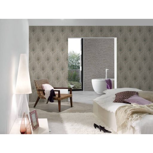 Architects Paper Absolutely Chic 36972-1 Natur organikus stilizált lombozat barna szürkésbarna ezüst csillogó hatás tapéta