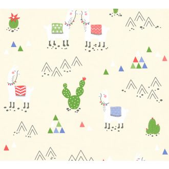 Boys & Girls 6, 36985-1 Gyerekszobai grafikus Lámák krém fehér zöld kék piros tapéta