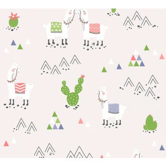 Boys & Girls 6, 36985-3 Gyerekszobai grafikus Lámák világos szürke piros kék fehér zöld tapéta