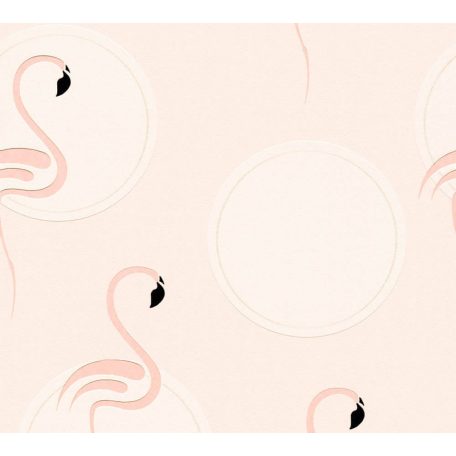 Gyerekszobai flamingó motívum bézs szürke rózsaszín csillogó részletek tapéta