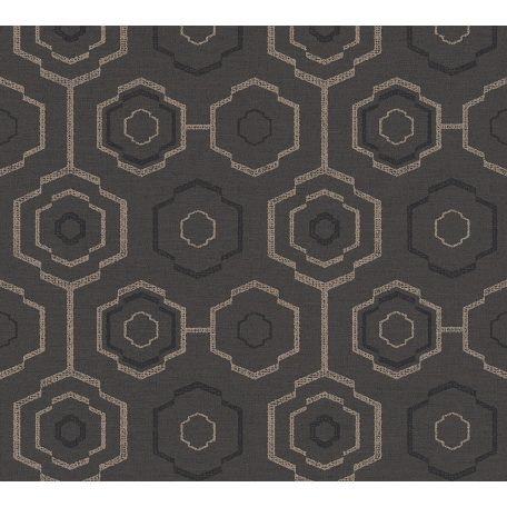 Etno geometrikus grafikus minta textil háttéren sötétbarna antracit szürke ezüst tapéta