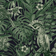   As-Creation Greenery 37210-1 Natur trópusi dzsungel életkép madarakkal fekete zöld tapéta