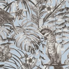 Greenery 37210-3 Natur trópusi dzsungel életkép madarakkal kék szürke fekete fehér tapéta