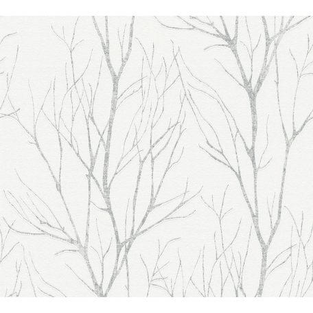 Téli természeti kép - fák ágai gallyai törtfehér világosszürke és ezüst fémes hatás tapéta