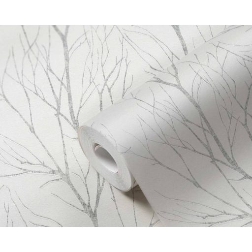 Téli természeti kép - fák ágai gallyai törtfehér világosszürke és ezüst fémes hatás tapéta