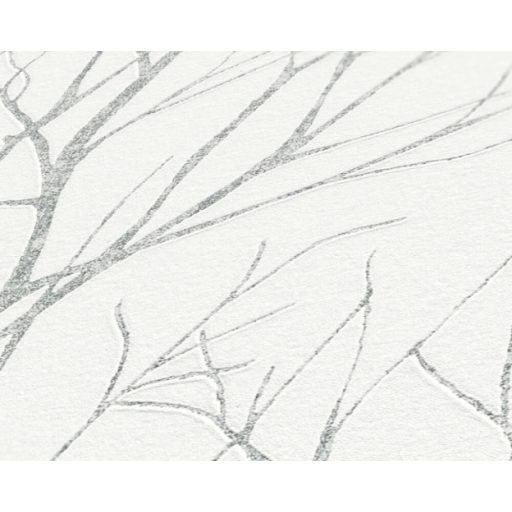 Téli természeti kép - fák ágai gallyai törtfehér világosszürke és ezüst fémes hatás tapéta