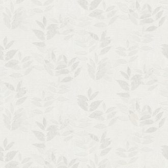  Diszkrét finoman ábrázolt semleges levélminta fehér/törtfehér világosszürke és szürke tónus tapéta