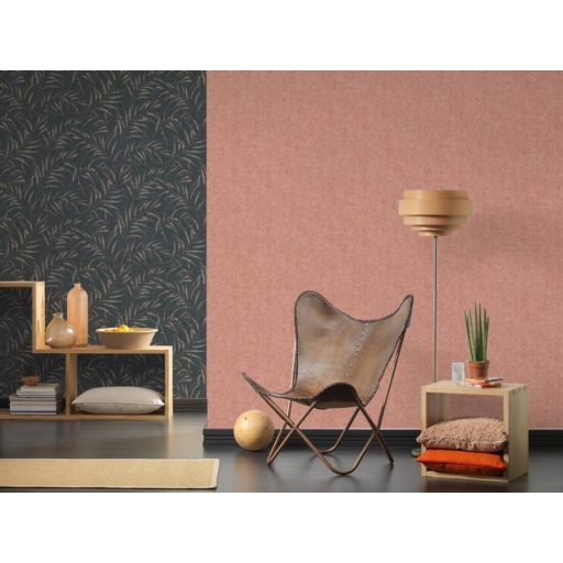 As-Creation Greenery 37334-3  Egyszínű strukturált melírozott lazacpiros tapéta