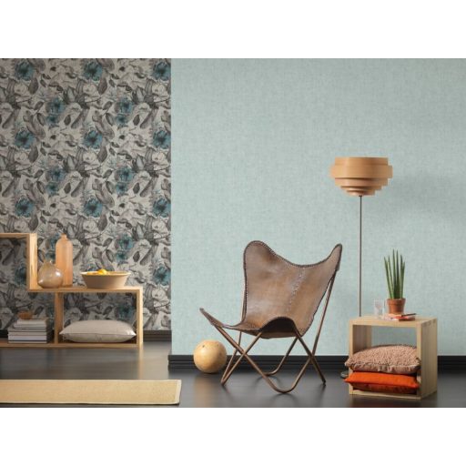 As-Creation Greenery 37334-5  Egyszínű strukturált melírozott világoskék/zöldeskék tapéta