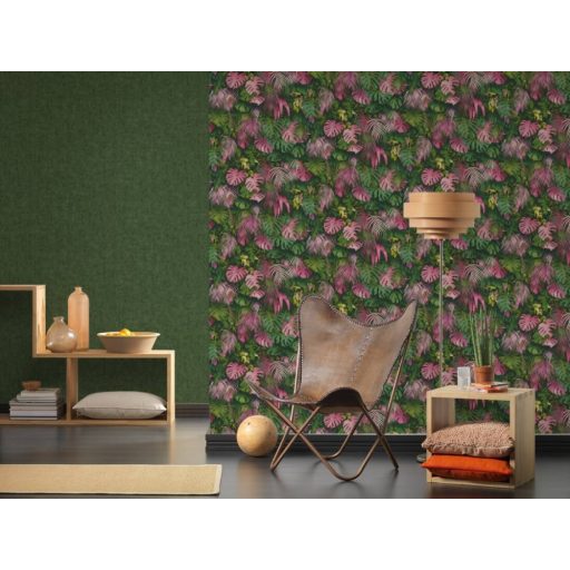 As-Creation Greenery 37334-7  Egyszínű strukturált melírozott sötétzöld tapéta