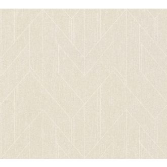   Szabályos Art Deco ihletésű nyílformák és rombuszok geometriai mintája meleg szürke törtfehér és gyöngyház és ezüst tónus tapéta