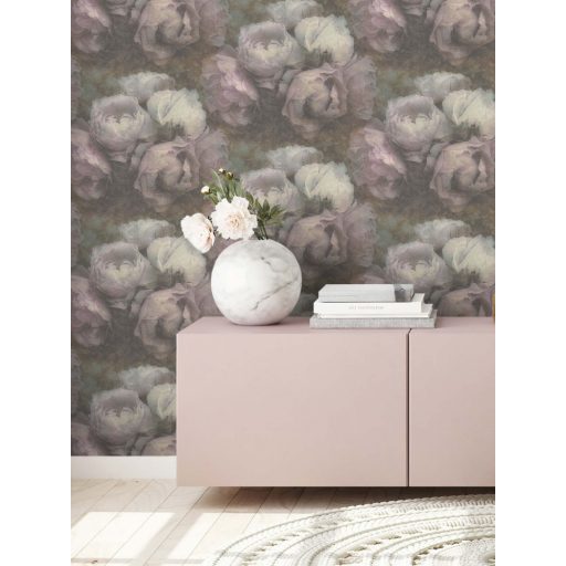 As-Creation New Walls 37392-1 ROMANTIC DREAM nagyformátumú virágzó bimbók zöld szürke orgonlila fehér tapéta