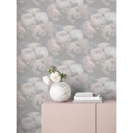 As-Creation New Walls 37392-3  ROMANTIC DREAM nagyformátumú virágzó bimbók szürke halvány orgonalila fehér tapéta