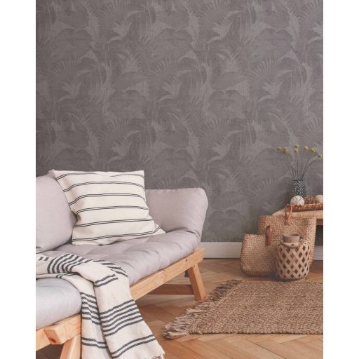 As-Creation New Walls 37396-1 COSY & RELAX Natur levelek szürke sötétszürke árnyalatok tapéta