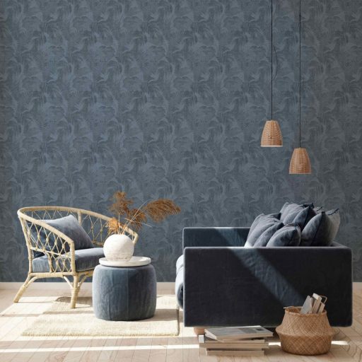 As-Creation New Walls 37396-5  COSY & RELAX Natur levelek kék szürkéskék fekete tapéta