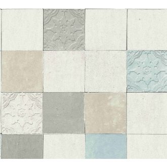   As-Creation New Walls 37406-1 FINCA HOME Natur csempetükör szürkésfehér bézs szürke türkiz tapéta