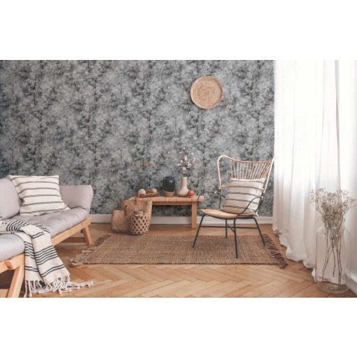 As-Creation New Walls 37420-1 COSY & RELAX Natur virágba borult ágak szürke fehér fekete ezüst csillogó mintafelület tapéta