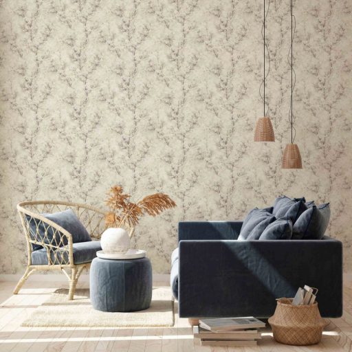 As-Creation New Walls 37420-2  COSY & RELAX Natur virágba borult ágak krémszürke fehér fekete ezüst csillogó mintafelület tapéta