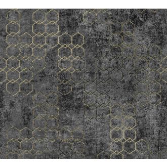   As-Creation New Walls/Black is Beautiful 37424-6 URBAN GRACE Geometrikus grafikus sötétszürke antracit arany fénylő mintarajzolat tapéta