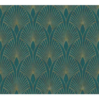   As-Creation New Walls 37427-5 50s GLAM Art Deco petrolkék arany mintarajzolat tapéta