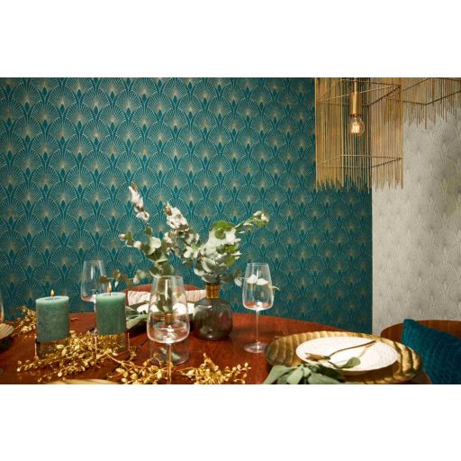 As-Creation New Walls 37427-5 50s GLAM Art Deco petrolkék arany mintarajzolat tapéta