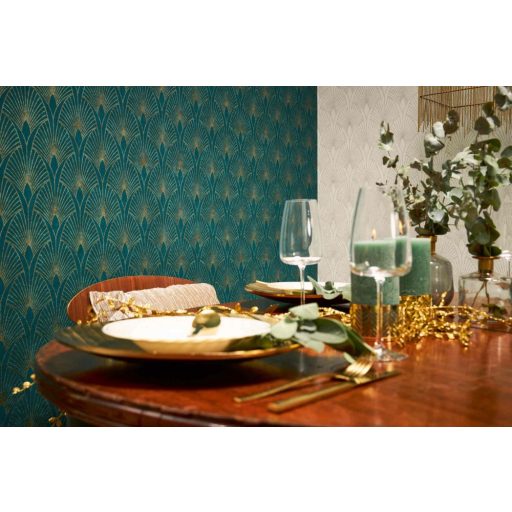 As-Creation New Walls 37427-5 50s GLAM Art Deco petrolkék arany mintarajzolat tapéta