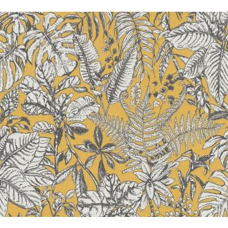   As-Creation Daniel Hechter 6, 37520-3  Natur botanikus dzsungel trópusi levelek okkersárga szürke fehér tapéta