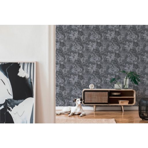 As-Creation Daniel Hechter 6, 37520-5  Natur botanikus dzsungel trópusi levelek szürke árnyalatok fekete tapéta