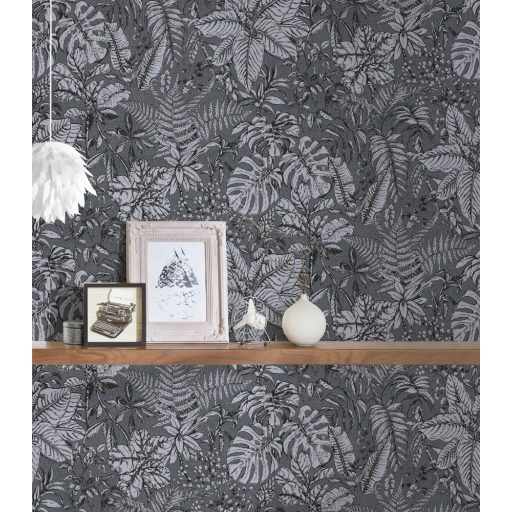 As-Creation Daniel Hechter 6, 37520-5  Natur botanikus dzsungel trópusi levelek szürke árnyalatok fekete tapéta