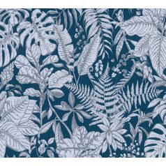   As-Creation Daniel Hechter 6, 37520-6  Natur botanikus dzsungel trópusi levelek kék szürke fehér tapéta