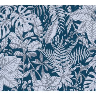  As-Creation Daniel Hechter 6, 37520-6  Natur botanikus dzsungel trópusi levelek kék szürke fehér tapéta