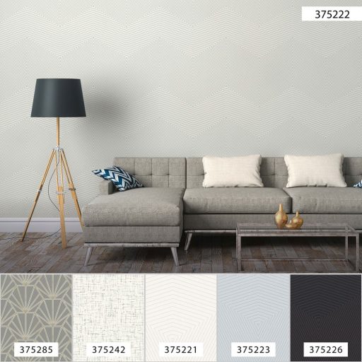 As-Creation Daniel Hechter 6, 37522-2 Geometrikus grafikus designminta fehér ezüstfényű vonalak tapéta