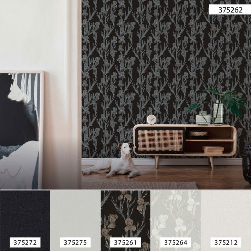 As-Creation Daniel Hechter 6, 37526-2  Natur Virágos díszítóminta fekete ezüstszürke szürkésbarna tapéta