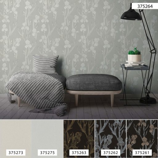 As-Creation Daniel Hechter 6, 37526-4  Natur Virágos díszítóminta szürke szürkésbézs fehér tapéta