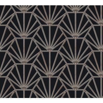   As-Creation Daniel Hechter 6, 37528-1 Geometrikus grafikus díszítőminta Hálózat gyüjtőpontokkal fekete roségold krémfehér tapéta