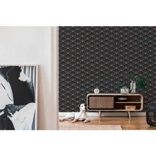 As-Creation Daniel Hechter 6, 37528-1 Geometrikus grafikus díszítőminta Hálózat gyüjtőpontokkal fekete roségold krémfehér tapéta