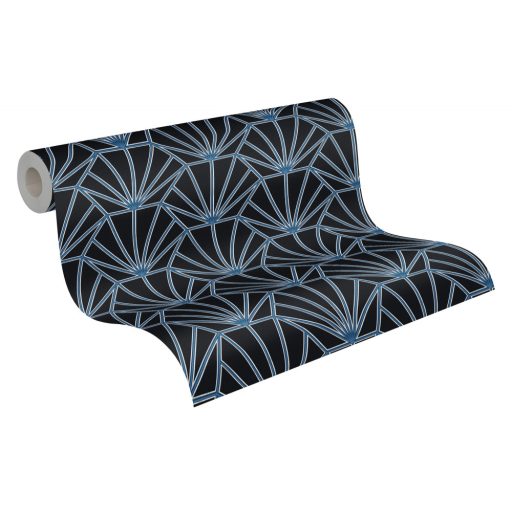 As-Creation Daniel Hechter 6, 37528-2 Geometrikus grafikus díszítőminta Hálózatminta gyüjtőpontokkal fekete kék ezüst fehér tapéta