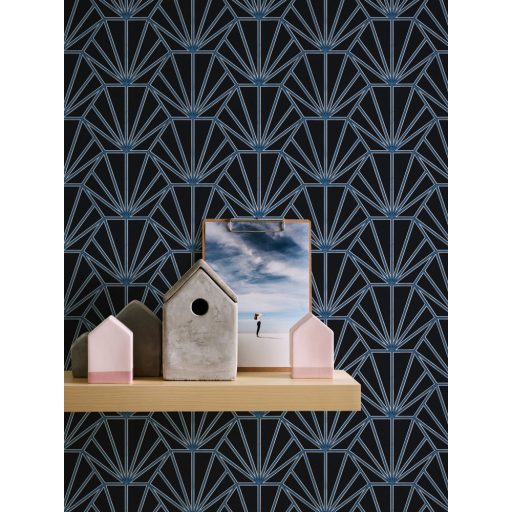 As-Creation Daniel Hechter 6, 37528-2 Geometrikus grafikus díszítőminta Hálózatminta gyüjtőpontokkal fekete kék ezüst fehér tapéta