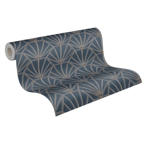 As-Creation Daniel Hechter 6, 37528-3 Geometrikus grafikus díszítőminta Hálózat gyüjtőpontokkal kék fekete arany fehér tapéta