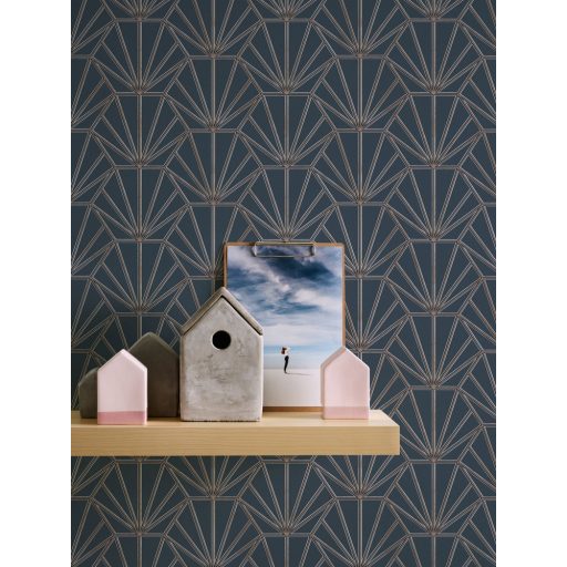 As-Creation Daniel Hechter 6, 37528-3 Geometrikus grafikus díszítőminta Hálózat gyüjtőpontokkal kék fekete arany fehér tapéta