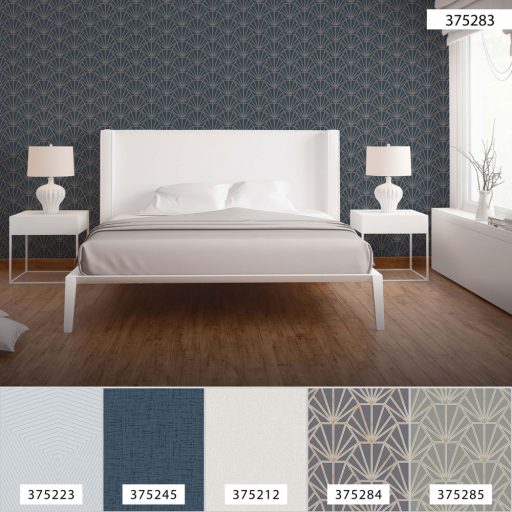 As-Creation Daniel Hechter 6, 37528-3 Geometrikus grafikus díszítőminta Hálózat gyüjtőpontokkal kék fekete arany fehér tapéta