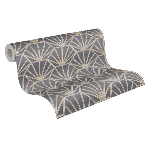 As-Creation Daniel Hechter 6, 37528-4 Geometrikus grafikus díszítőminta Hálózat gyüjtőpontokkal szürke/sötétszürke arany krém tapéta