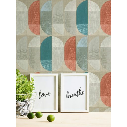 As-Creation Geo Nordic 37531-1 Geometrikus grafikus felezett ovális síkidomok krém bézs szürke zöld piros kék petrol tapéta