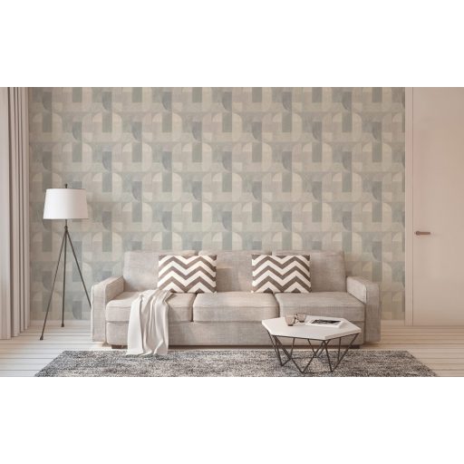 As-Creation Geo Nordic 37531-5 Geometrikus grafikus felezett ovális síkidomok szürke árnyalatok fehér tapéta