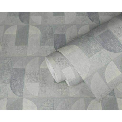 As-Creation Geo Nordic 37531-5 Geometrikus grafikus felezett ovális síkidomok szürke árnyalatok fehér tapéta