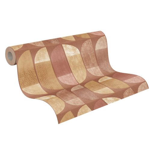 As-Creation Geo Nordic 37531-7 Geometrikus grafikus felezett ovális síkidomok barna vörösesbarna sárga narancs bézs tapéta