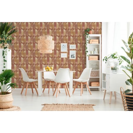 As-Creation Geo Nordic 37531-7 Geometrikus grafikus felezett ovális síkidomok barna vörösesbarna sárga narancs bézs tapéta