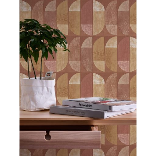 As-Creation Geo Nordic 37531-7 Geometrikus grafikus felezett ovális síkidomok barna vörösesbarna sárga narancs bézs tapéta