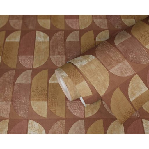 As-Creation Geo Nordic 37531-7 Geometrikus grafikus felezett ovális síkidomok barna vörösesbarna sárga narancs bézs tapéta